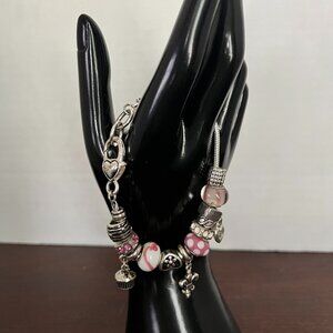 Silver & Pink‎ Charm Bracelet BEAUTIFUL!